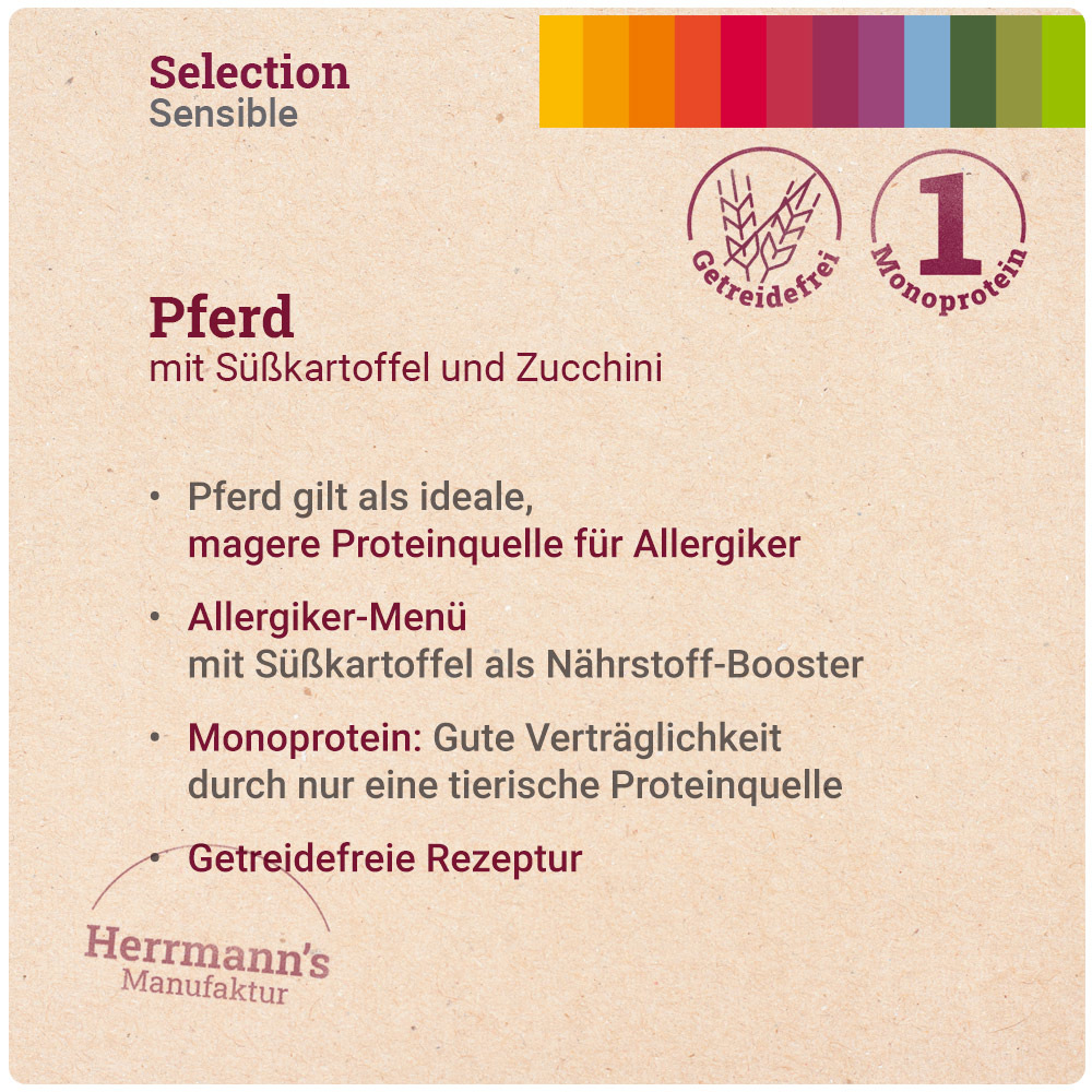 Herrmann's Hunde Dose - Pferd mit Süßkartoffel und Zucchini - 400g Hunde Nassfutter