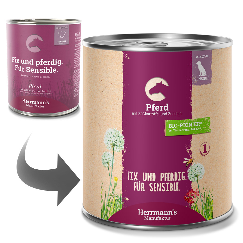 Herrmann's Hunde Dose - Pferd mit Süßkartoffel und Zucchini - 800g Hunde Nassfutter