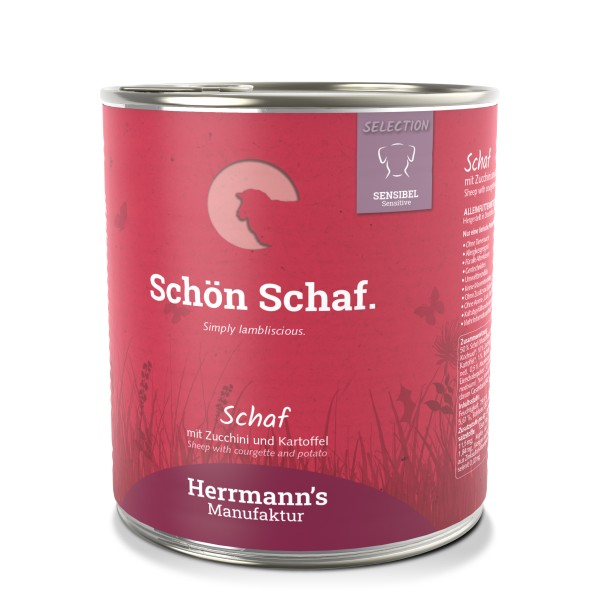 Herrmann's Hunde Dose - Sensible Schaf mit Zucchini und Kartoffeln - 800g Hunde Nassfutter sensibel