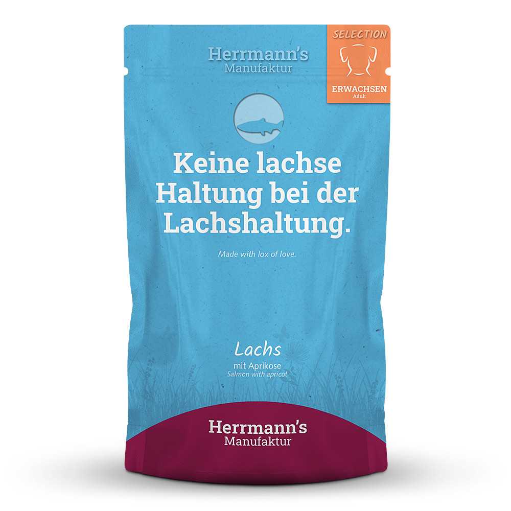 Herrmann's Hunde Pouches - Lachs mit Aprikose - 150g Hunde Nassfutter