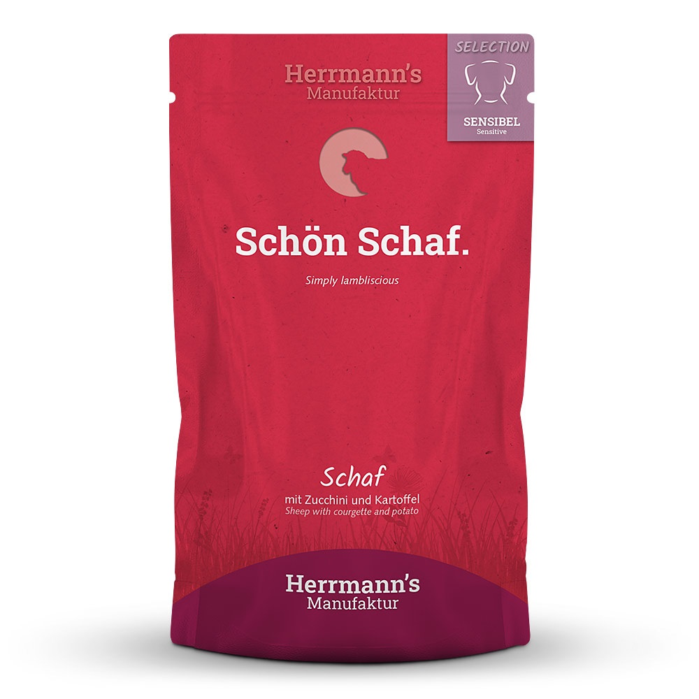 Herrmann's Hunde Pouches - Schaf mit Zucchini und Karotten  - 150g Hunde Nassfutter sensibel