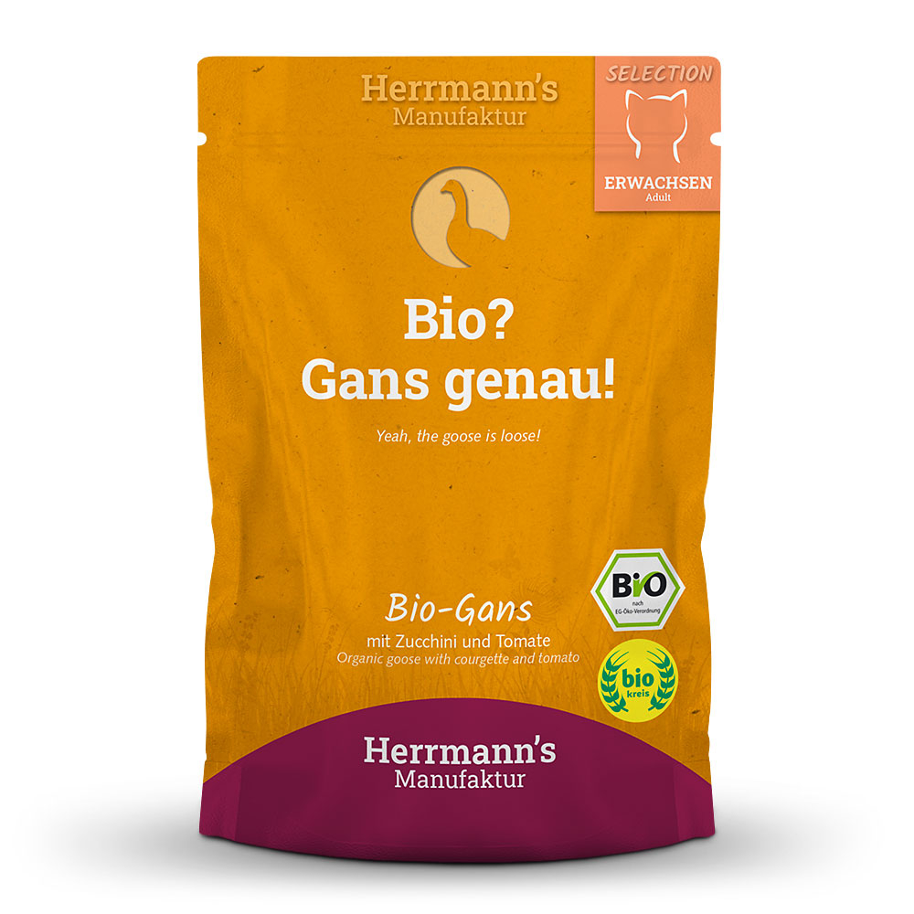Herrmann's Katzen Pouches - Selection Adult Bio-Gans mit Zucchini und Tomaten 100g