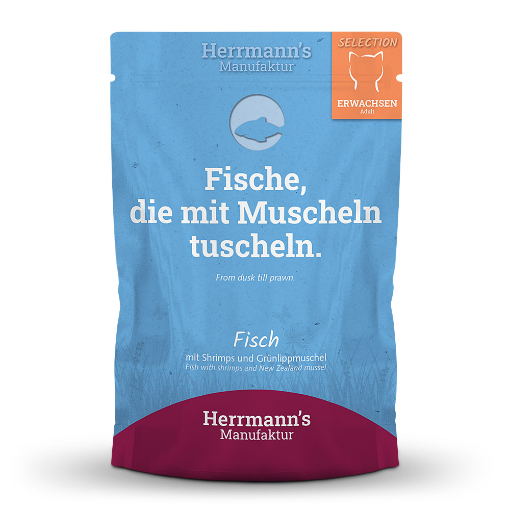 Herrmann's Katzen Pouches - Selection Adult Fisch mit Shrimps und Grünlippmuschel 100g