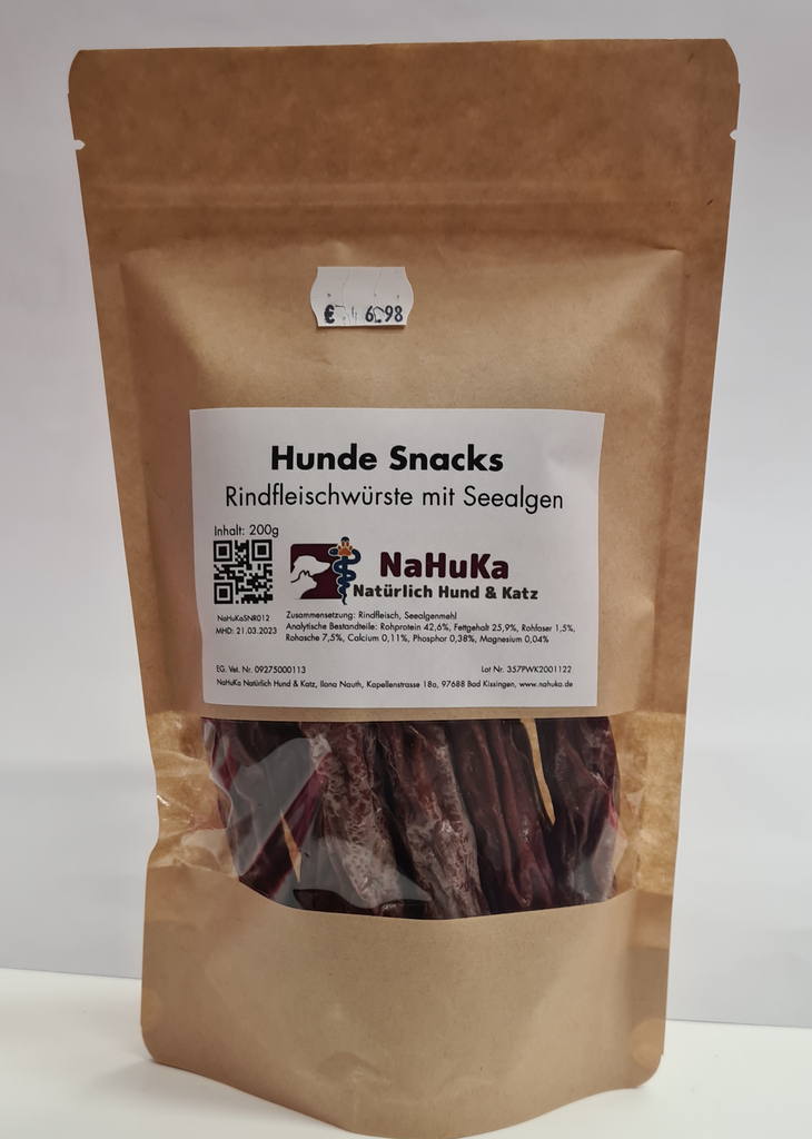 NaHuKa Natur Leckerli - Rindfleischwürstchen mit Seealgen 200g 