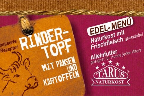 Tarus Naturkost Hund - Edel Menü Dose: Rindertopf mit Pansen & Kartoffel 400g