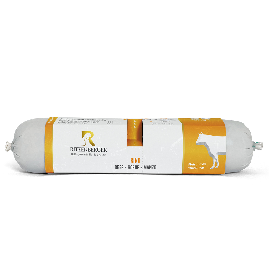 Ritzenberger Pure Fleischrolle Duo-Rolls - Rind 2x400g - Hundefutter- Pur Monoprotein