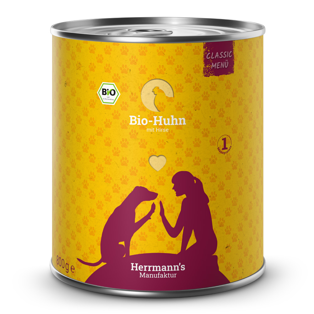 Herrmann's Hunde Dose - Classic Bio-Huhn mit Hirse - 800g Hunde Nassfutter