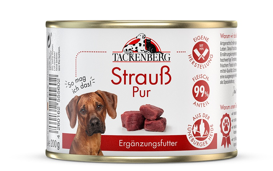 Tackenberg Reinfleisch - Dose Strauß pur 200g - Nassfutter