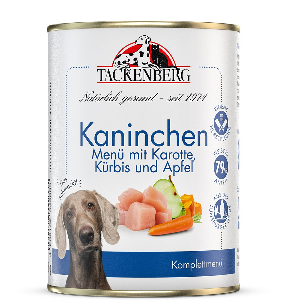Tackenberg Menü Dose - Kaninchen mit Karotte, Kürbis und Apfel 400g Nassfutter für Hunde