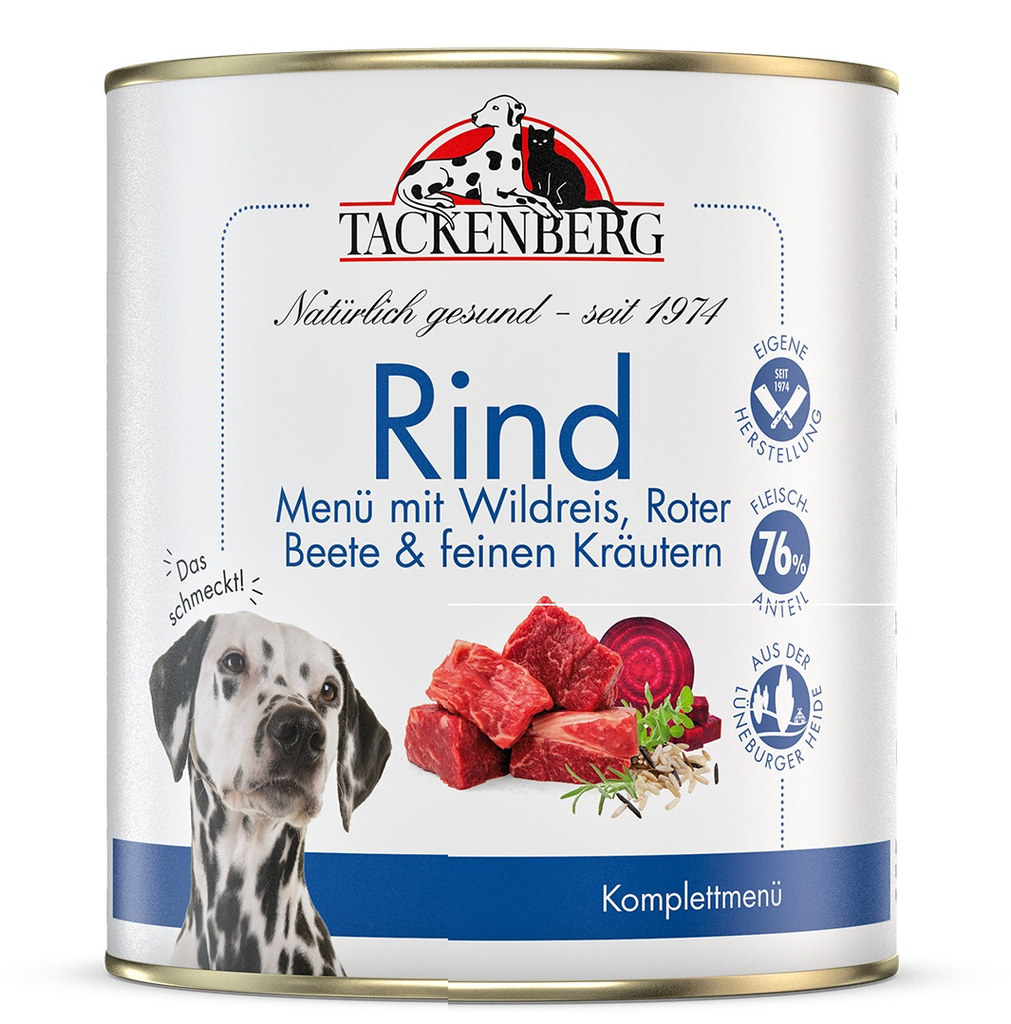 Tackenberg Menü Dose - Rind mit Wildreis, Roter Beete und feinen Kräutern 800g Nassfutter für Hunde