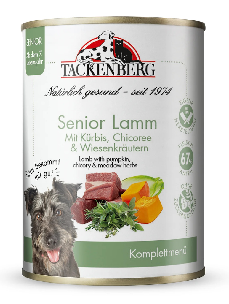 Tackenberg Senior Menü Dose - Lamm mit Kürbis & Wiesenkräutern 400g Nassfutter für Hunde - sensitiv