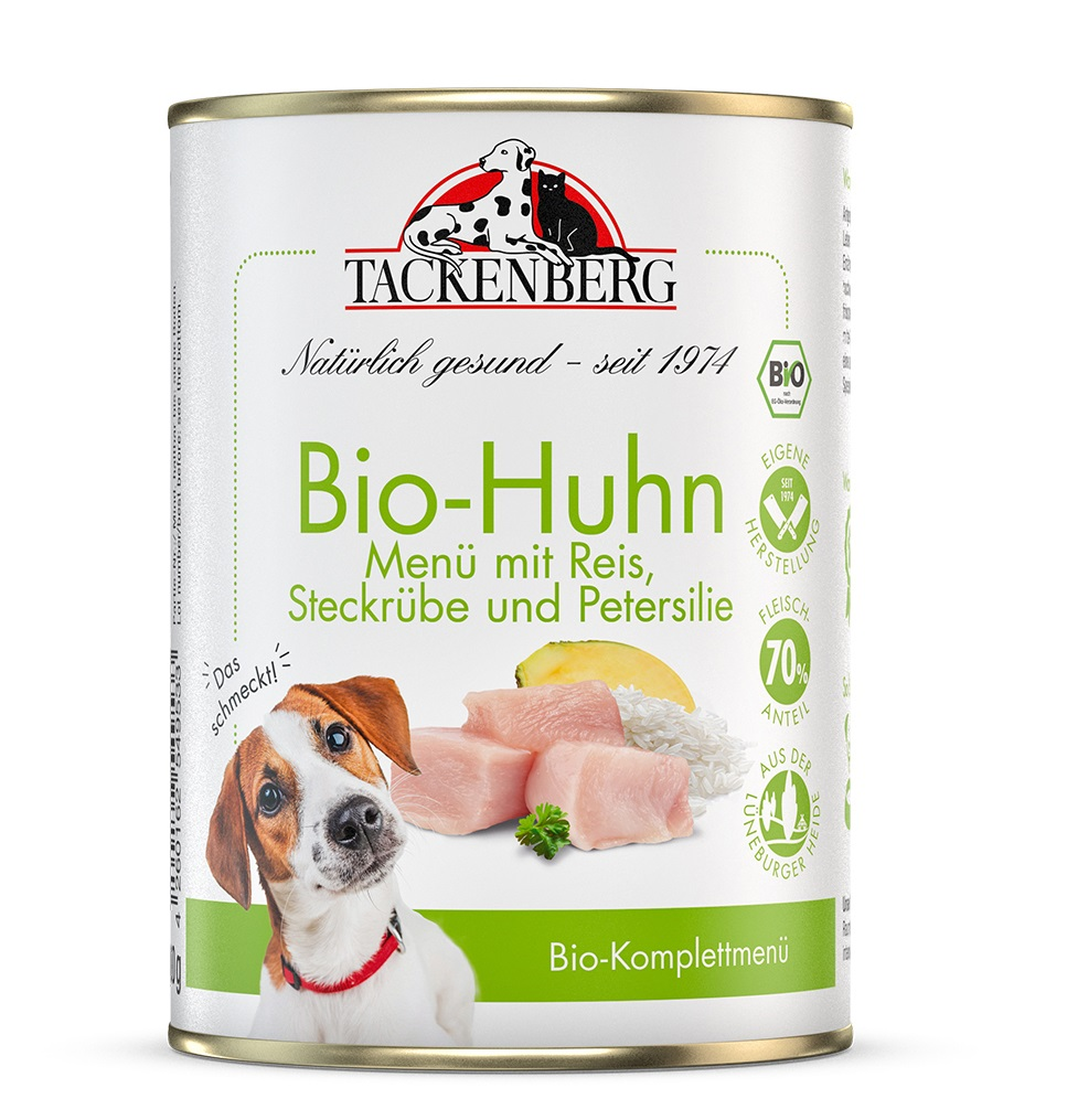 Tackenberg Menü Dose - BIO Hühnchen mit Reis 400g Nassfutter für Hunde