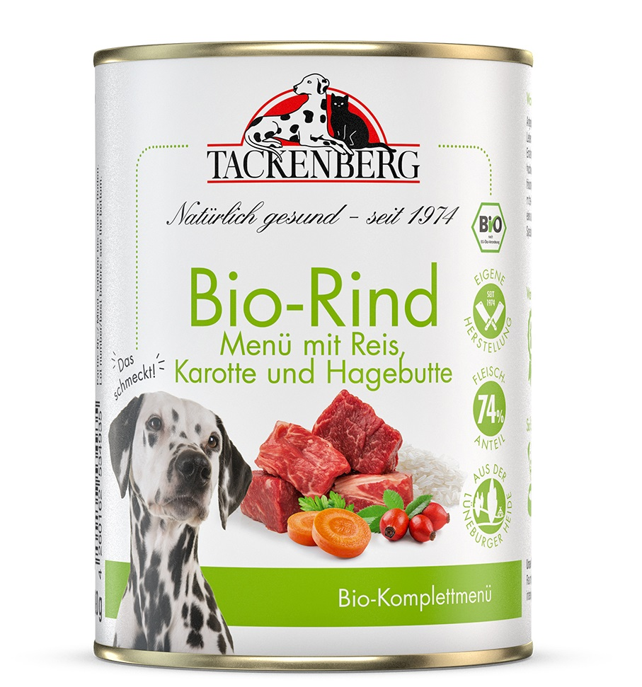 Tackenberg Menü Dose - BIO Rind mit Karotte und Hagebutte 400g Nassfutter für Hunde