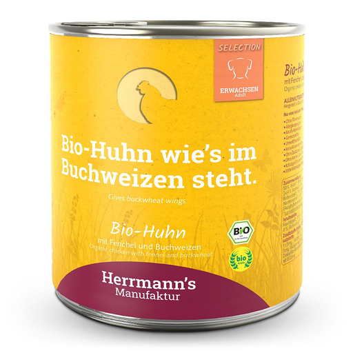 [HM006845] Herrmann's Hunde Dose - Adult Bio-Huhn mit Fenchel und Buchweizen  - 800g Hunde Nassfutter