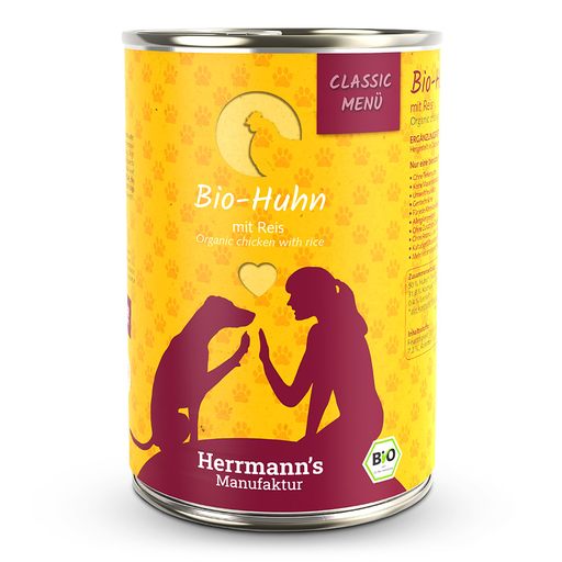 [HM002038] Herrmann's Hunde Dose - Classic Bio-Huhn mit Reis - 400g Hunde Nassfutter