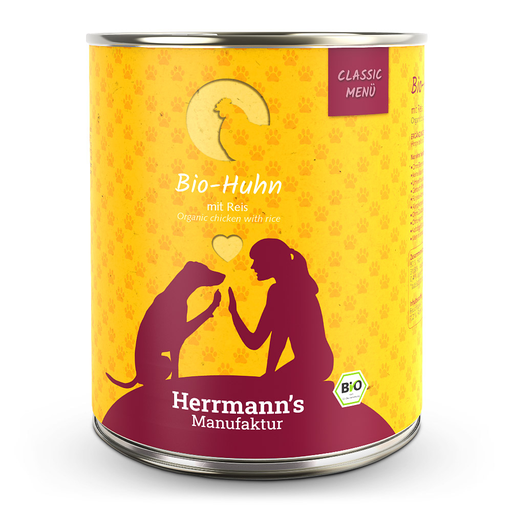 [HM006180] Herrmann's Hunde Dose - Classic Bio-Huhn mit Reis - 800g Hunde Nassfutter