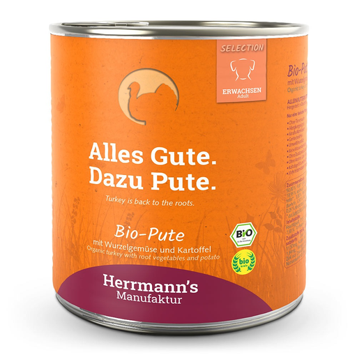 [HM006968] Herrmann's Hunde Dose - Adult Bio-Pute mit Pastinake & Kartoffel  - 800g Hunde Nassfutter