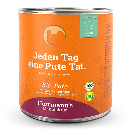 [HM008269] Herrmann's Hunde Dose - Selection Light Bio-Pute mit Zucchini und Apfel  - 800g Hunde Nassfutter Selection Light