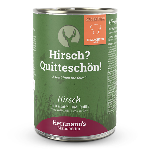 [HM009891] Herrmann's Hunde Dose - Adult Hirsch mit Kartoffel & Quitte - 400g Hunde Nassfutter