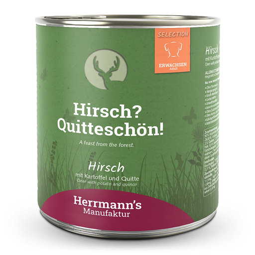 [HM009907] Herrmann's Hunde Dose - Adult Hirsch mit Kartoffel & Quitte - 800g Hunde Nassfutter