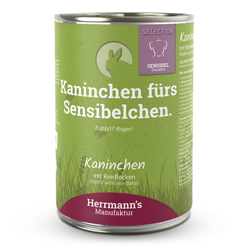 [HM009921] Herrmann's Hunde Dose - Sensible Kaninchen mit Reisflocken - 400g Hunde Nassfutter sensibel