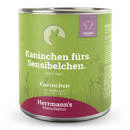 [HM009938] Herrmann's Hunde Dose - Sensible Kaninchen mit Reisflocken - 800g Hunde Nassfutter sensibel