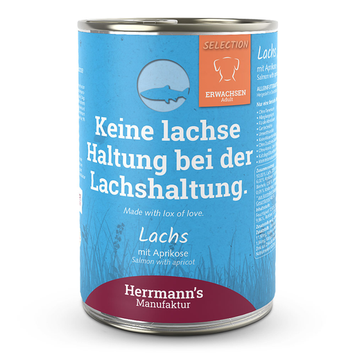 [HM009860] Herrmann's Hunde Dose - Adult Lachs mit Aprikose - 400g Hunde Nassfutter