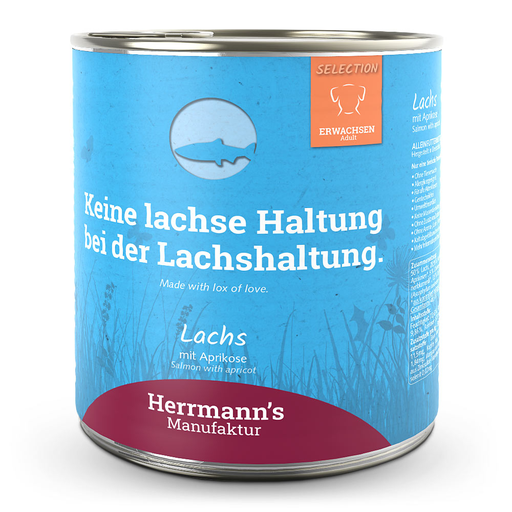 [HM009877] Herrmann's Hunde Dose - Adult Lachs mit Aprikose - 800g Hunde Nassfutter