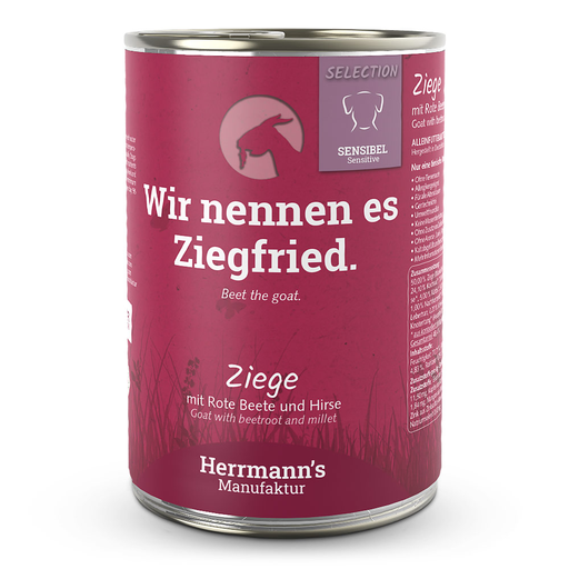 [HM009631] Herrmann's Hunde Dose - Sensible Ziege mit Rote Beete und Hirse - 400g Hunde Nassfutter sensibel