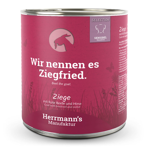 [HM009648] Herrmann's Hunde Dose - Sensible Ziege mit Rote Beete und Hirse - 800g Hunde Nassfutter sensibel