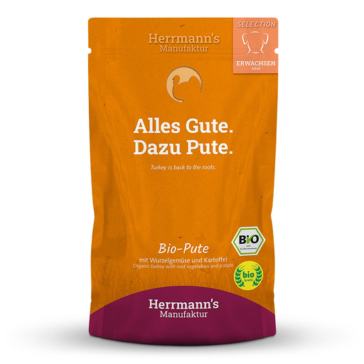 [HM006920] Herrmann's Hunde Pouches - Adult Bio-Pute mit Pastinake & Kartoffel  - 150g Hunde Nassfutter