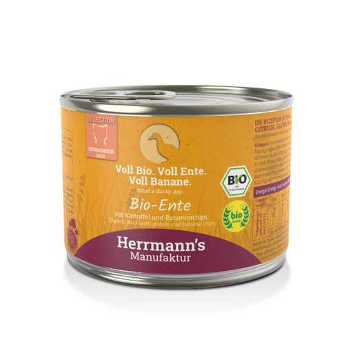 [HM-A6-200-1] Herrmann's Katzen Dose - Adult Bio-Ente mit Kartoffeln und Bananenchips 200g