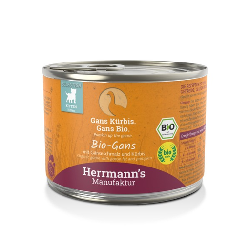 [HM-KK1-200-1] Herrmann's Kitten Dose - Kitten Bio-Gans mit Gänseschmalz, Kürbis & Kokosflocken 200g
