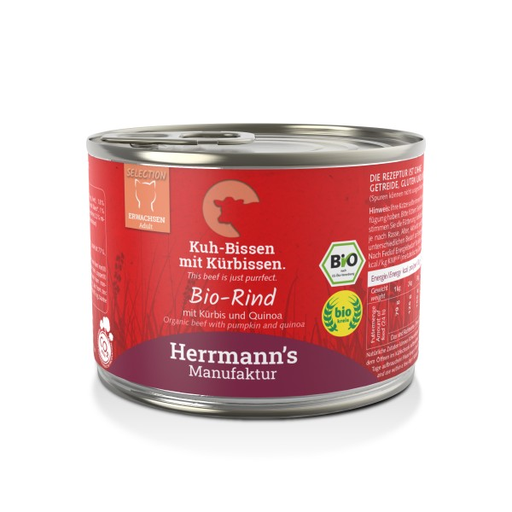 [HM-A3-200-1] Herrmann's Katzen Dose - Adult Bio-Rind mit Kürbis und Quinoa 200g