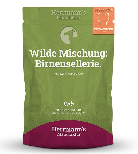 [HM-A8-100-1] Herrmann's Katzen Pouches - Adult Reh mit Sellerie und Birne 100g