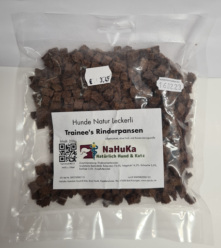 [NaHuKaSNR013] NaHuKa Natur Leckerli - Trainee's Rinderpansen 200g 