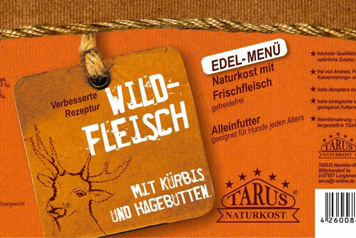 [P0008065] Tarus Naturkost Hund - Edel Menü Dose: Wildfleisch mit Kürbis & Hagebutte 800g