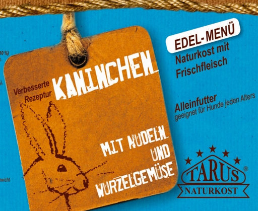 [P0008071] Tarus Naturkost Hund - Edel Menü Dose: Kaninchen und Rind mit Nudeln und Wurzelgemüse 400g