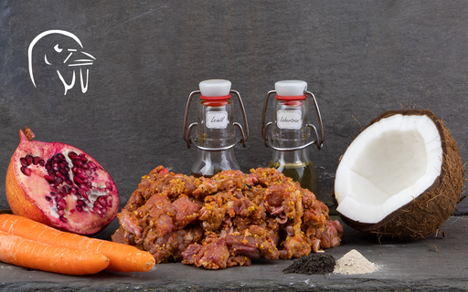 [Bel4026] BARF Protect Rind 500g - Komplettmenü für Hunde mit Schwarzkümmel, Kokosflocken und Granatapfel