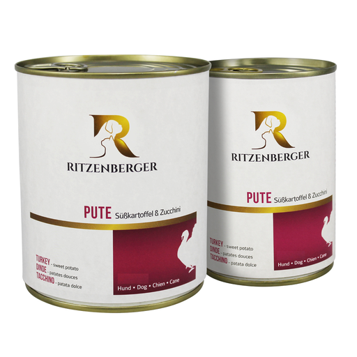 [P0008219] Ritzenberger Hunde Menü Dose -  Pute mit Süßkartoffel & Zucchini 800g - Hundefutter