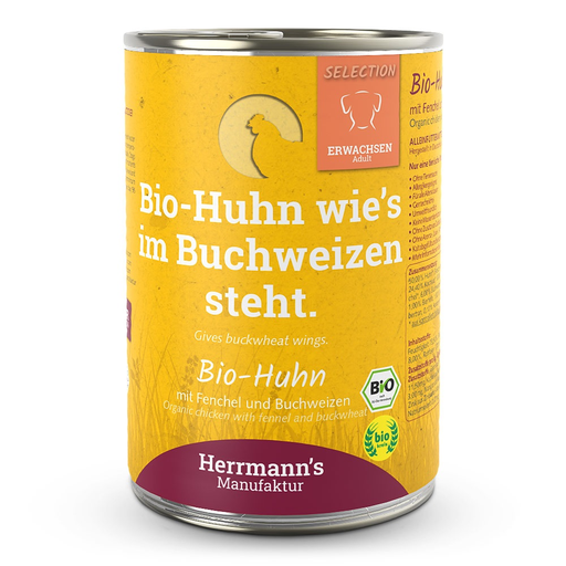[HM006821] Herrmann's Hunde Dose - Bio-Huhn mit Fenchel und Buchweizen  - 400g Hunde Nassfutter