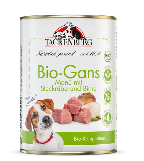 [P0008574] Tackenberg Menü Dose - BIO Gans mit Steckrübe und Birne 400g Nassfutter für Hunde
