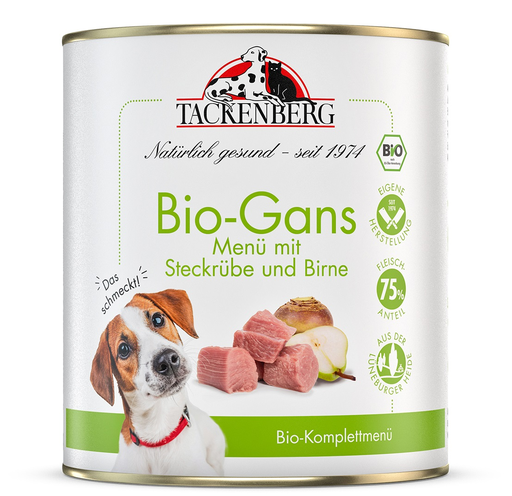 [P0008575] Tackenberg Menü Dose - BIO Gans mit Steckrübe und Birne 800g Nassfutter für Hunde
