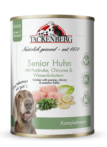 [P0008584] Tackenberg Senior Menü Dose - Huhn mit Pastinake, Chicoree & Wiesenkräutern 400g Nassfutter für Hunde
