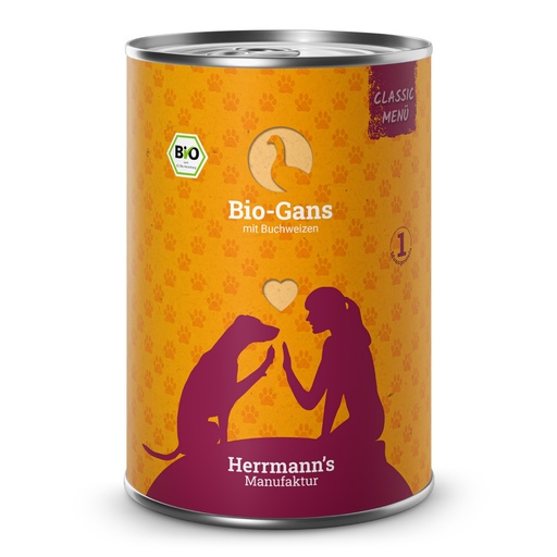 [HM002106] Herrmann's Hunde Dose - Classic Bio-Gans mit Buchweizen - 400g Hunde Nassfutter
