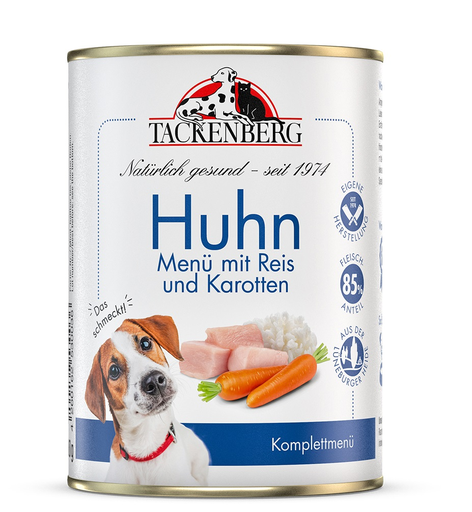 [TB220440001] Tackenberg Menü Dose - Hühnchen mit Langkornreis und Karotten 400g Nassfutter für Hunde